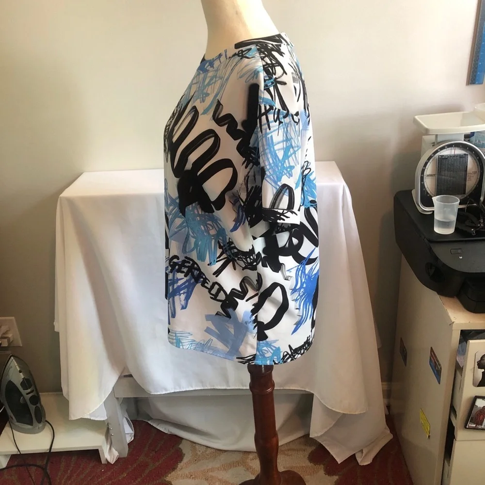 Karl Lagerfeld White Tee with Blue and Black Graffiti Print - Picture 7 of 11